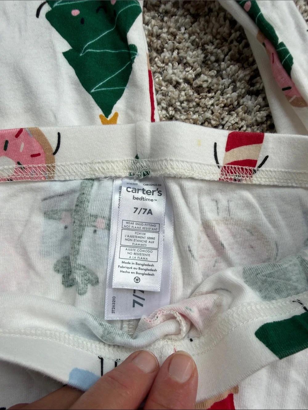 Carter's Cream Holiday Pajama Set with Green Tree & Pink Donut Motifs